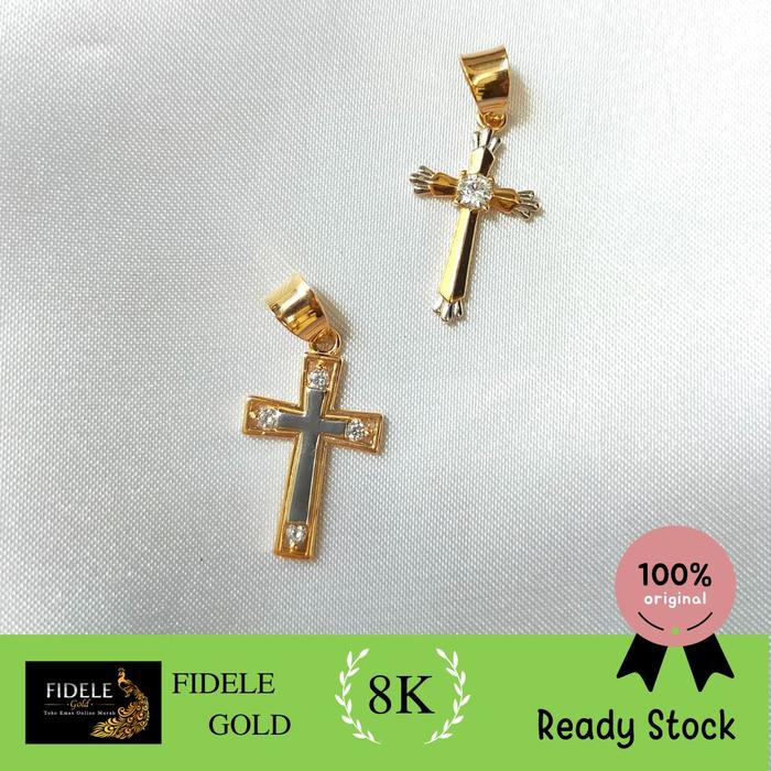 Liontin Salib Permata Simple Liontin Emas Asli Kadar Muda 375