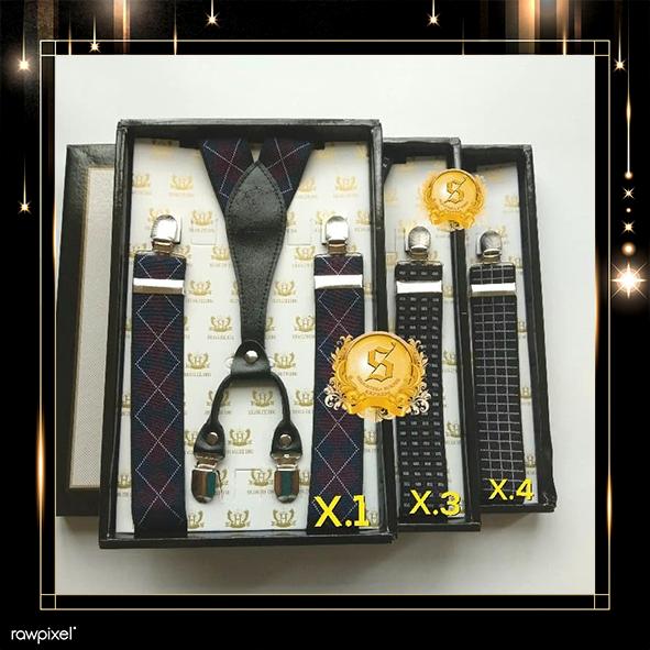 suspender bretel hitam motif kulit letter X import japit 4 logam