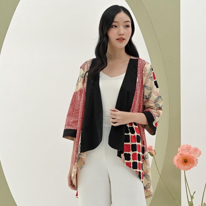 Kardigan Outer Blitar Blazer Motif Batik Fashion Wanita Lengan Panjang