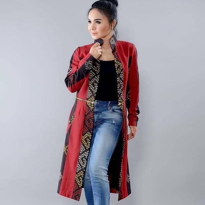 long outer wanita long outer tenun cardigan tenun long outer batik 01