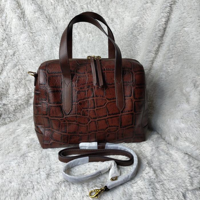 TAS WANITA FOSIL SYDNEY SATCHEL CROCO BROWN
