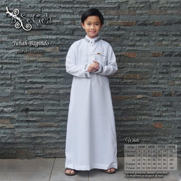 (6-16 Tahun) Jubah Bagindo Baju Muslim Koko Putih Anak Basegeh Manasik