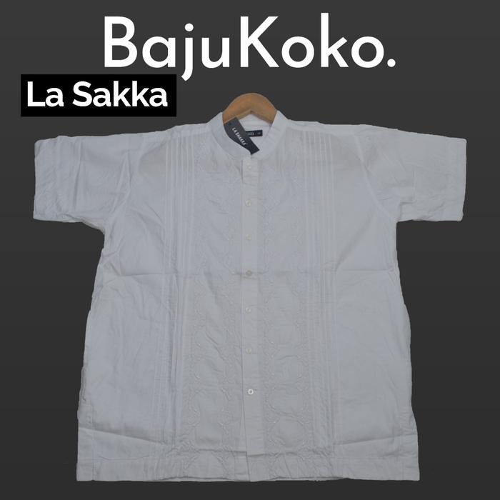 baju koko merk la shakka atau lashakka lengan pandek warna putih bordir harga terjangkau kualitas ba