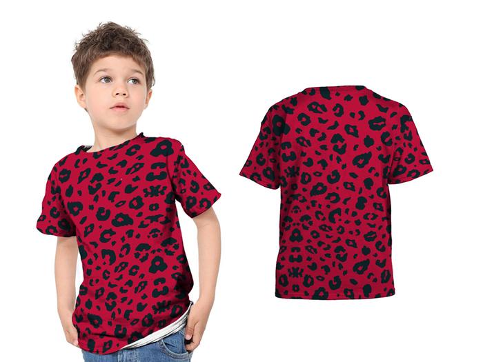 Baju Kaos Tshirt Anak Leopard Pattern Macan Merah Full Print