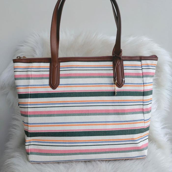 TasFossil Sydney Shopper Bag Bright Spring Stripe