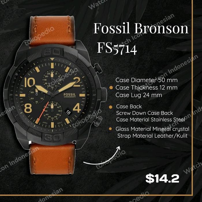 Bronson FS5714 Chronograph Black Dial Brown Luggage Leather Strap