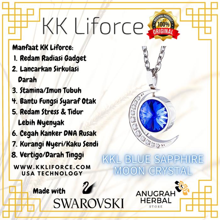Kalung KK Liforce Blue Sapphire Moon Crystal Swarovski AntiRadiasi USA