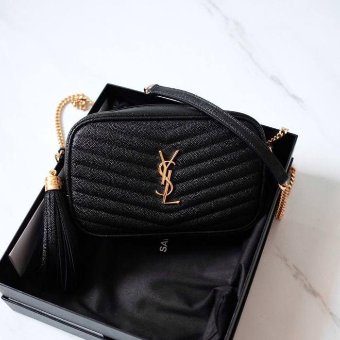 Original - YSL Saint Laurent Loulou Mini Camera Slingbag Tassel in Bla