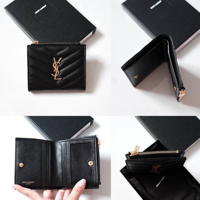 Original - YSL Saint Laurent Bifold Compact Wallet Black Caviar GHW wi