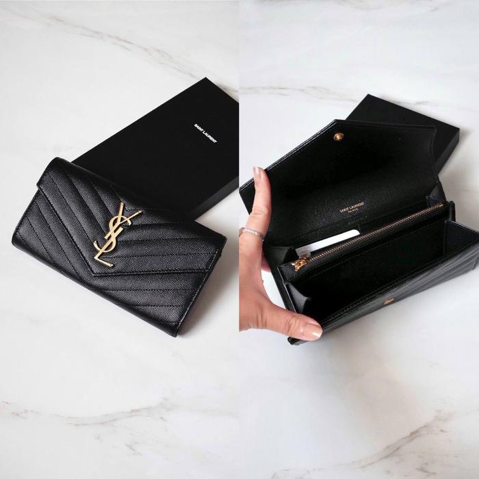Original - YSL Saint Laurent Long Wallet Flap Black Caviar GHW Dompet