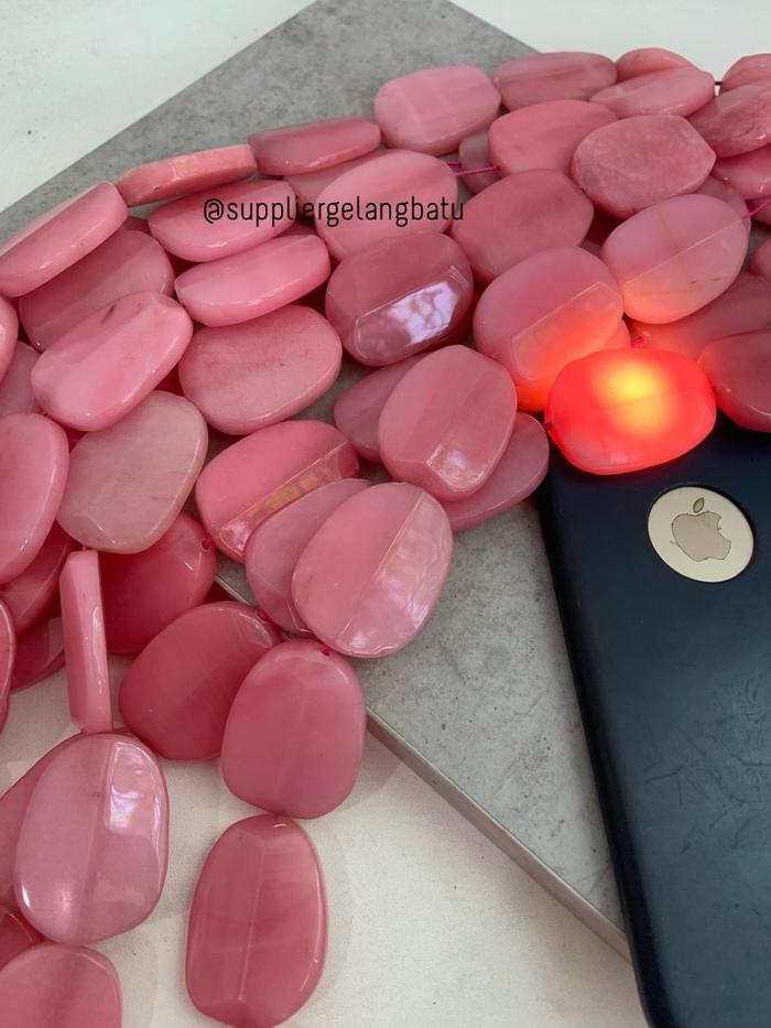batu Penden simba oval PINK BORNEO 3 x 4 cm bahan etnik gelang kalung