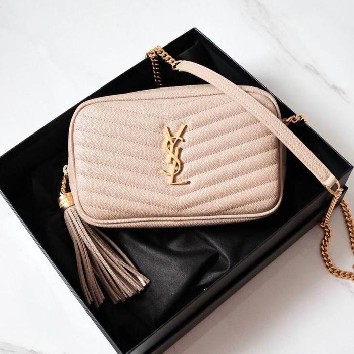 Original - YSL Saint Laurent Loulou Mini Camera Slingbag Tassel in Nud