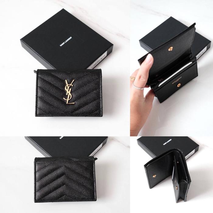 Original - YSL Saint Laurent Bifold Compact Wallet Black Caviar GHW Z