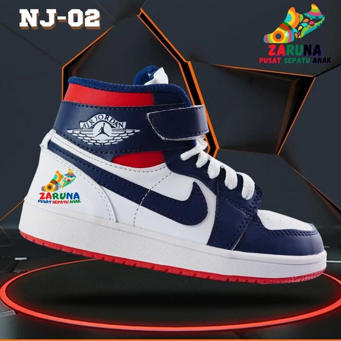 Sepatu Air Jordan Anak Murah 31 - 35 Laki Ringan Merah Navy Putih New