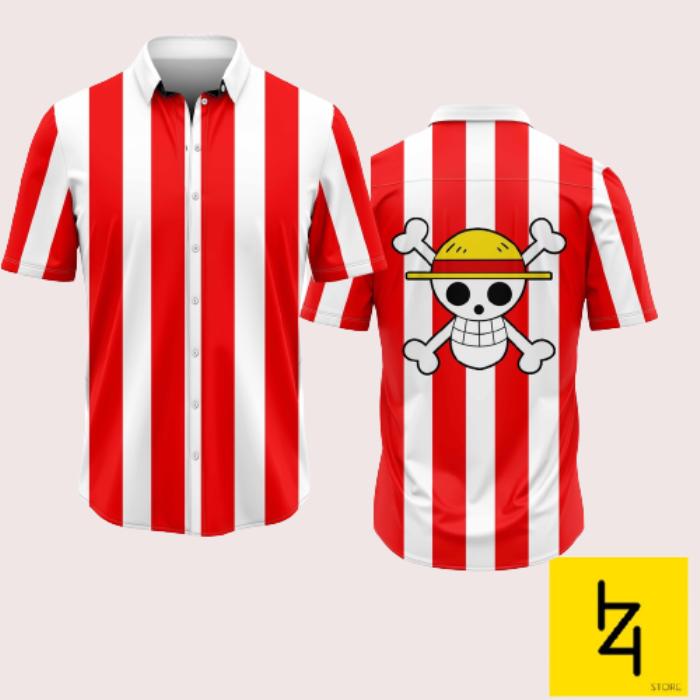 Baju kemeja one piece anime luffy strip pria wanita jepang fullprint