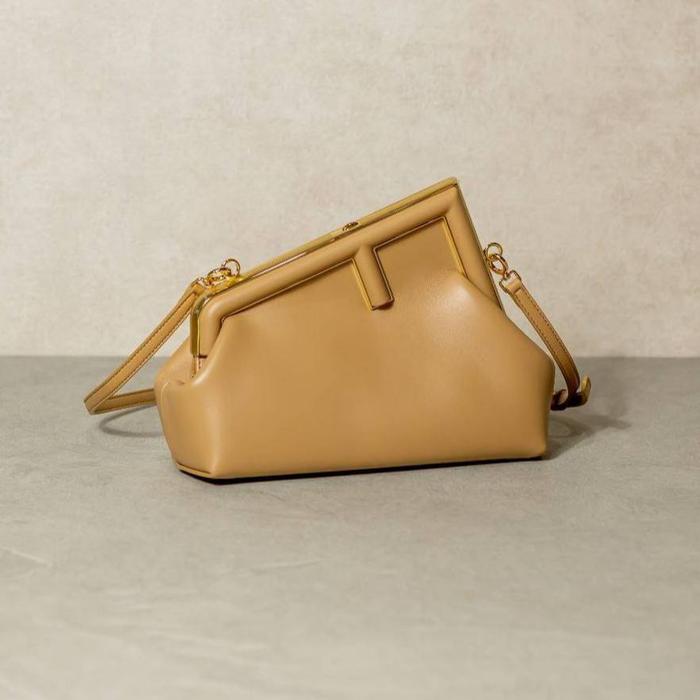 Original - Fendi First Small Bag Dark Honey Shoulder Sling Clutch Brow