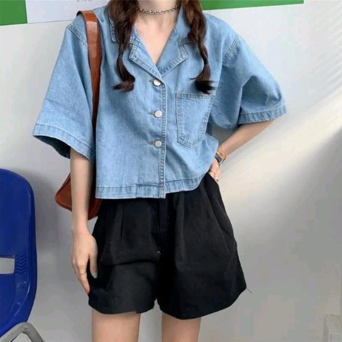 Kemeja denim Hio ceorp denim HIO