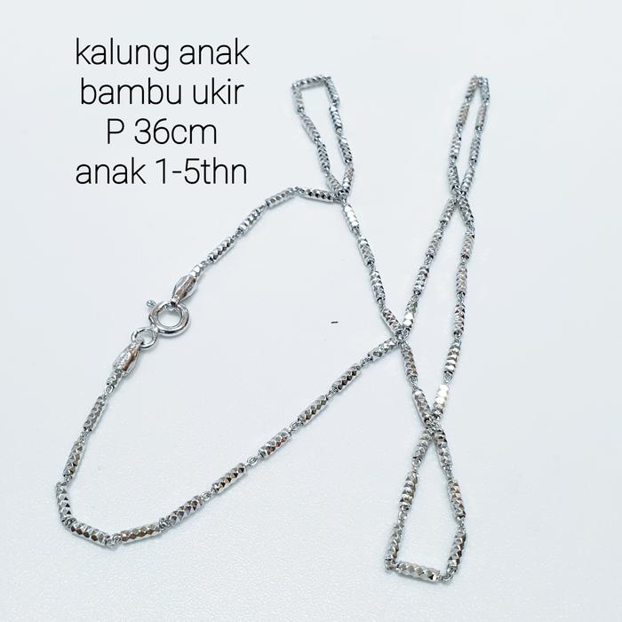Kalung anak bambu ukir perak/silver 925 lapis emas putih UKR
