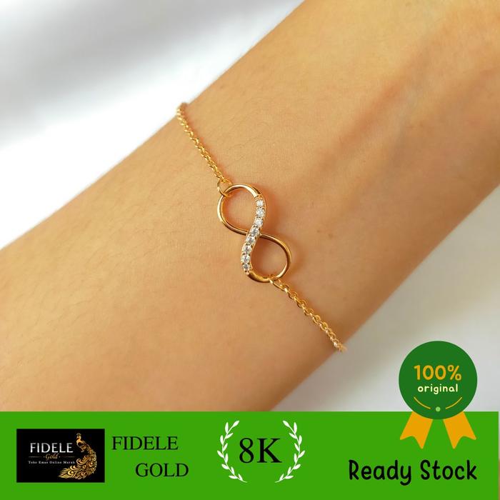 Gelang infinity permata Simple Rantai Gelang Emas asli kadar 8 karat