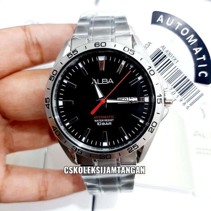 JAM TANGAN PRIA ALBA AL4301X1 AL4301 SILVER BLACK AUTOMATIC ORIGINAL