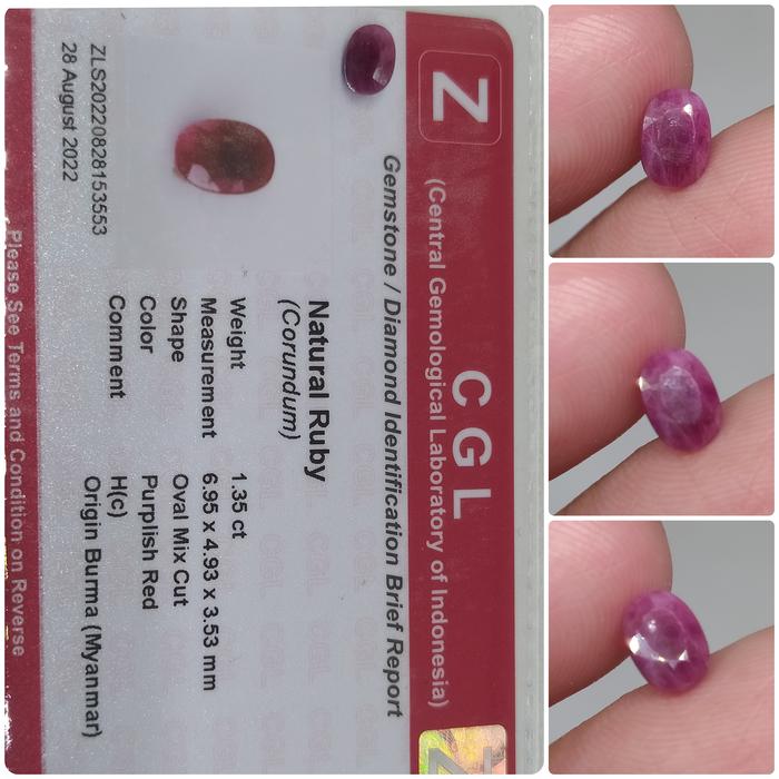 Natural Ruby Burma 1 ct up cutting oval memo CGL