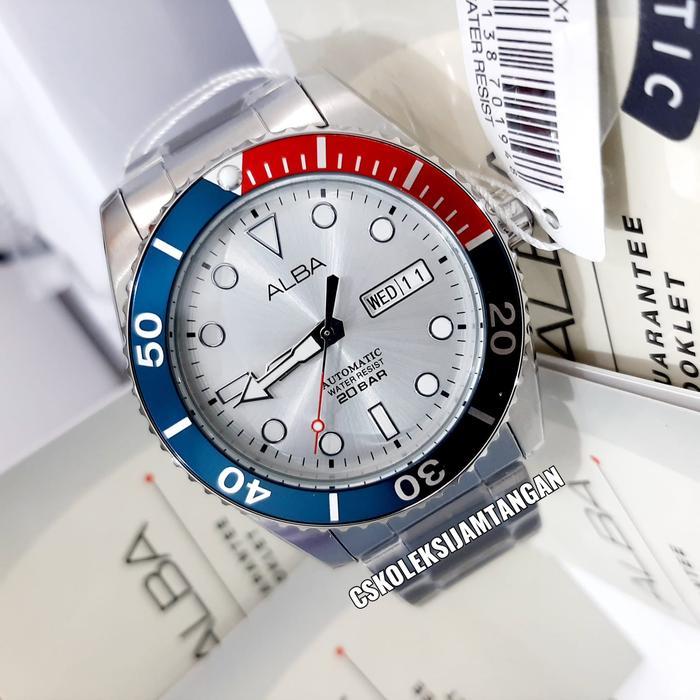 JAM TANGAN PRIA ALBA AL4295X1 AL4295 AUTOMATIC SILVER PEPSI ORIGINAL