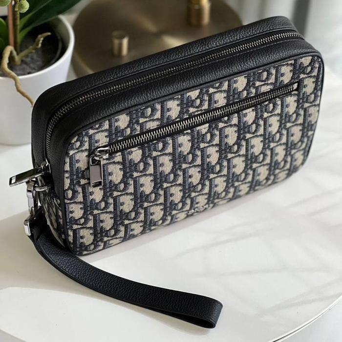 Original - CD Dior kasai pouch in navy blue oblique Pochette Clutch