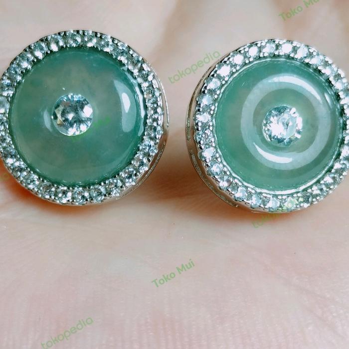 Anting/giwang Giok Burma Asli ikat perak+sertifikat