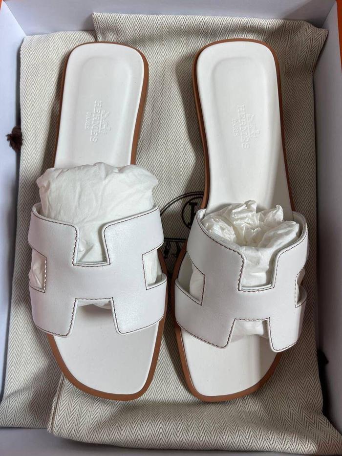 Original - Hermes Oran All White Sandals Complete set Sandal