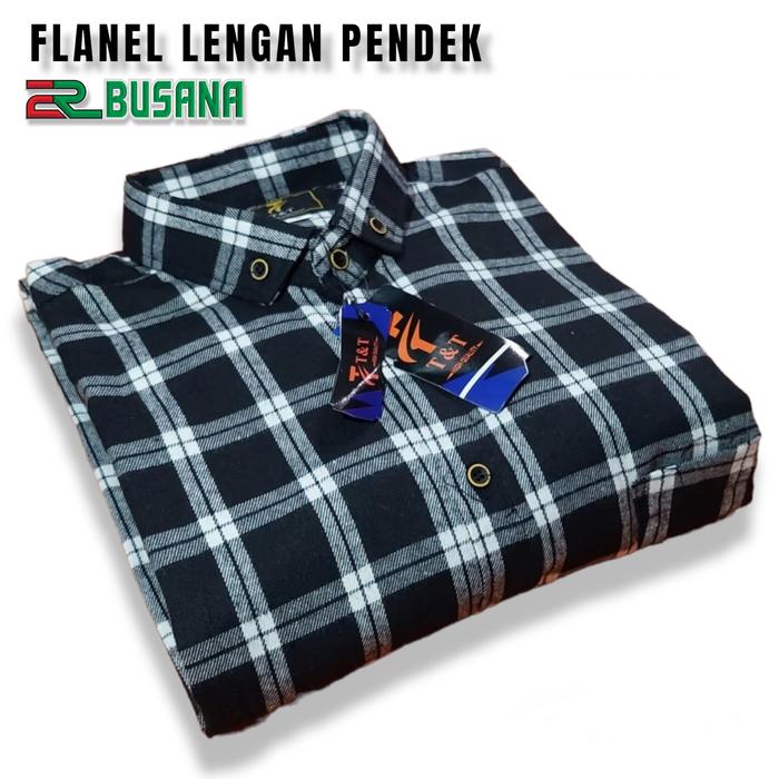 Kemeja flanel pria lengan pendek bahan flanel tebal