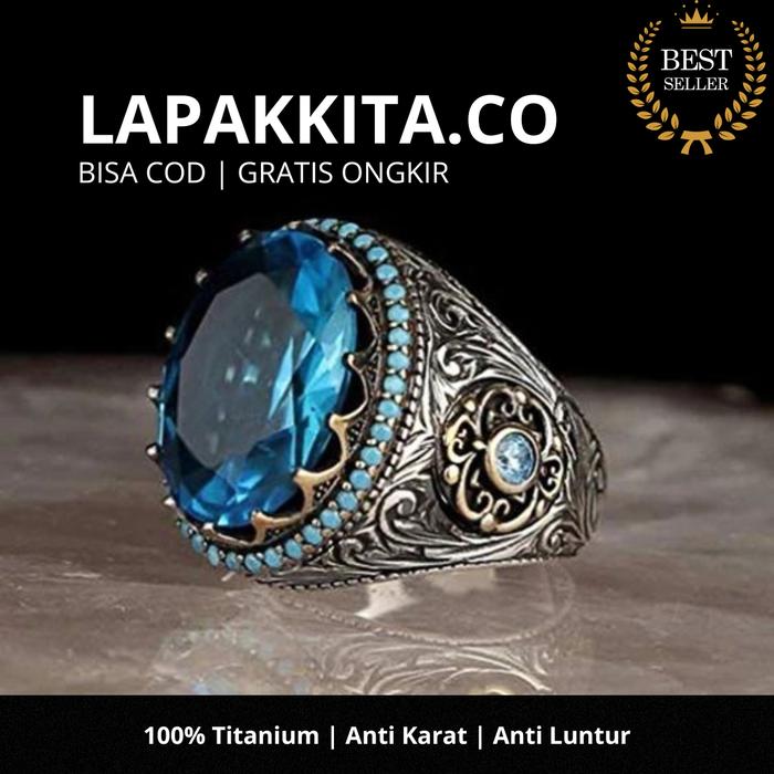 Cincin Pria Titanium Batu Giok Biru / Cincin Titanium Pria Batu Biru