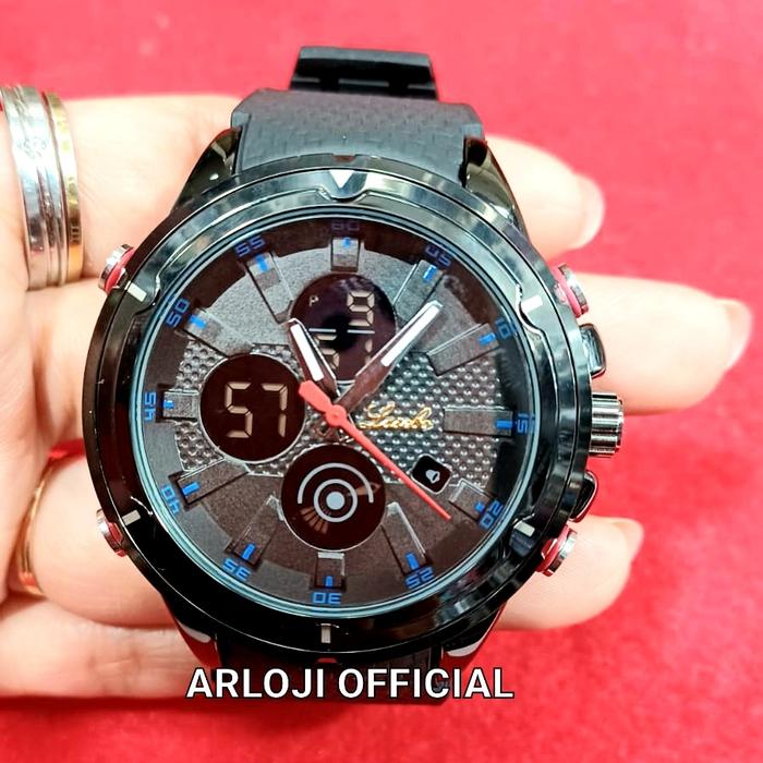 LASEBO 8050 Jam Tangan Pria Analog Digital Dual Time Rubber Hitam Gold Original