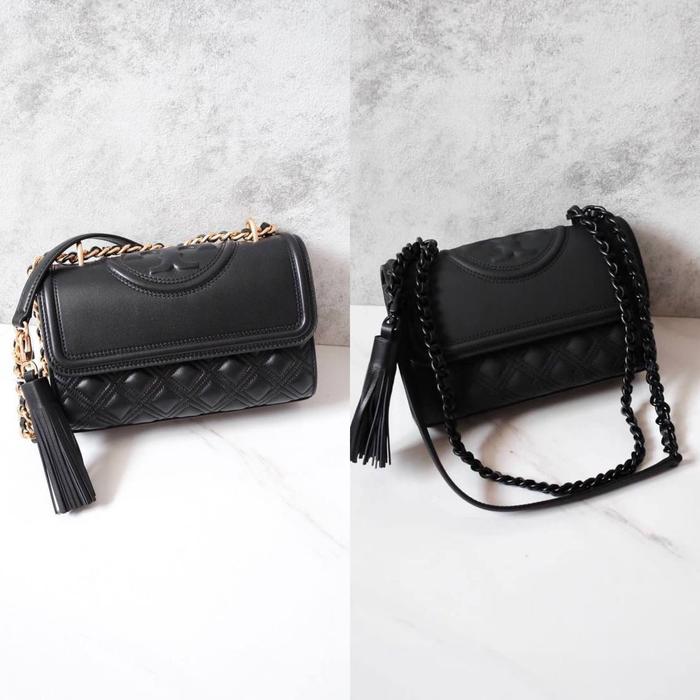 Original - Tory Burch Fleming New Small Black Matte & Black GHW tas
