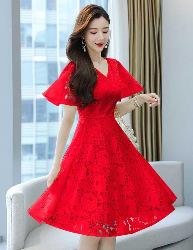 dress brokat wanita korea model terbaru D6888