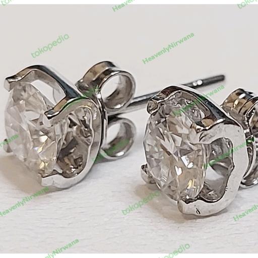 Moissanite Stud Earrings. Giwang Emas Putih 750 17k Asli. Serti GRA