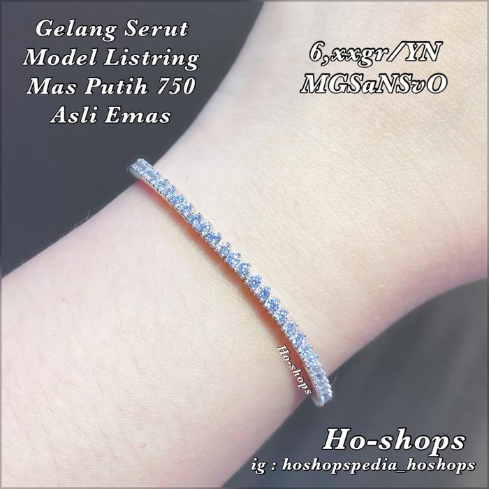 Gelang Serut Model Listring Mas Putih Kadar 750 Asli Emas