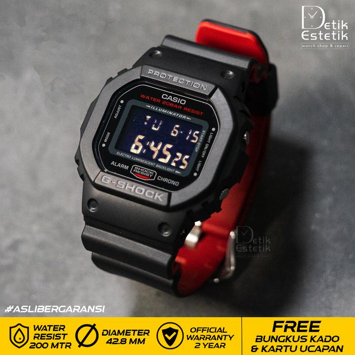Jam Tangan Casio G-shock DW-5600HR-1DR / DW5600HR1DR Digital Black and Red Original