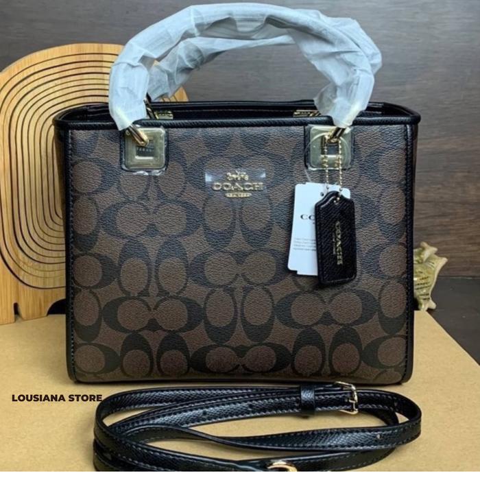 Coach Square bag Latest Diana Signature Canvas Dark Brown