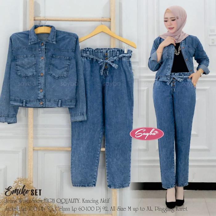 NEW EMIKO SET SETELAN JAKET DAN CELANA PANJANG WANITA BAHAN JEANS