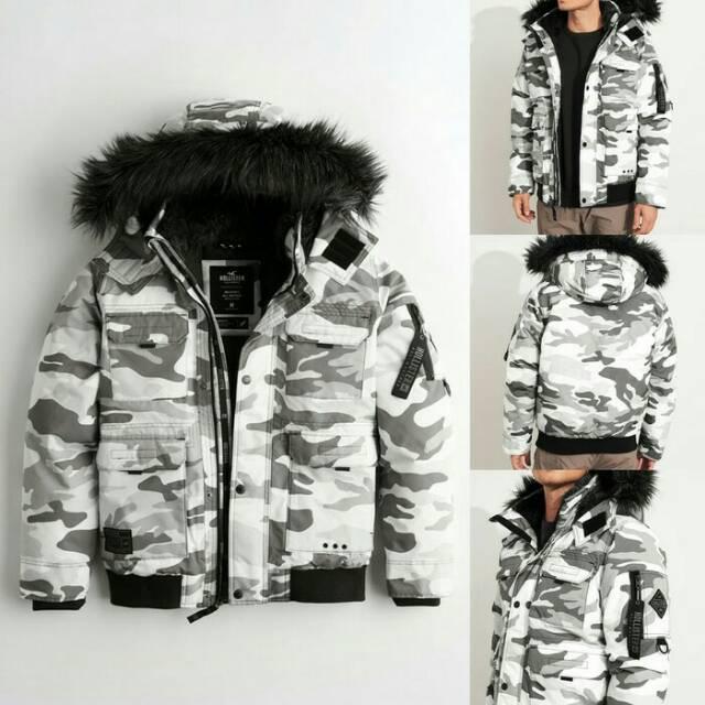JAKET MUSIM DINGIN HLSTR DOWN UTILITY BOMBER JACKET WINTER WHITE CAMO
