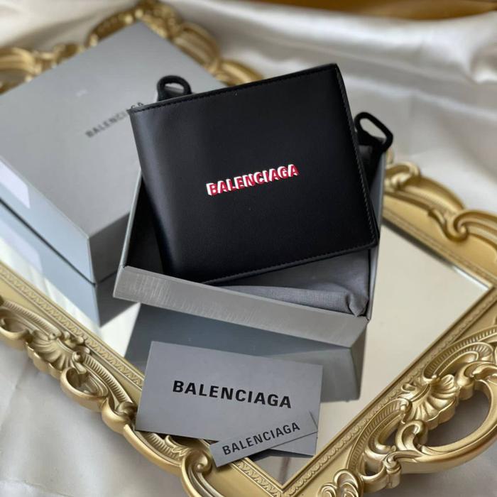 Original - Balenciaga Bifold Logo Wallet Black Dompet Man Pouch Coin K