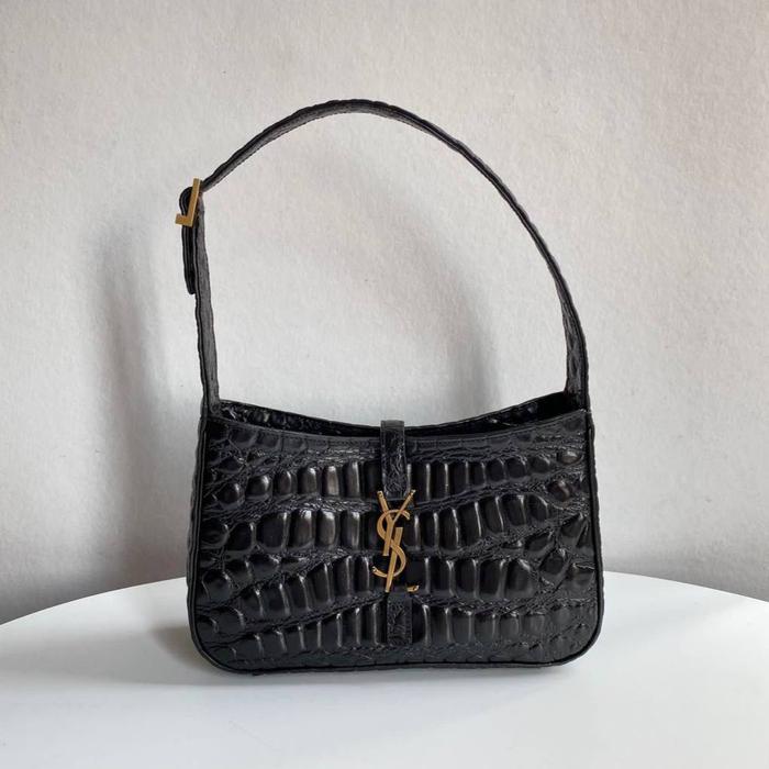 Original - YSL Saint laurent Le 5 a 7 Black Croco GHW Shoulder Bag