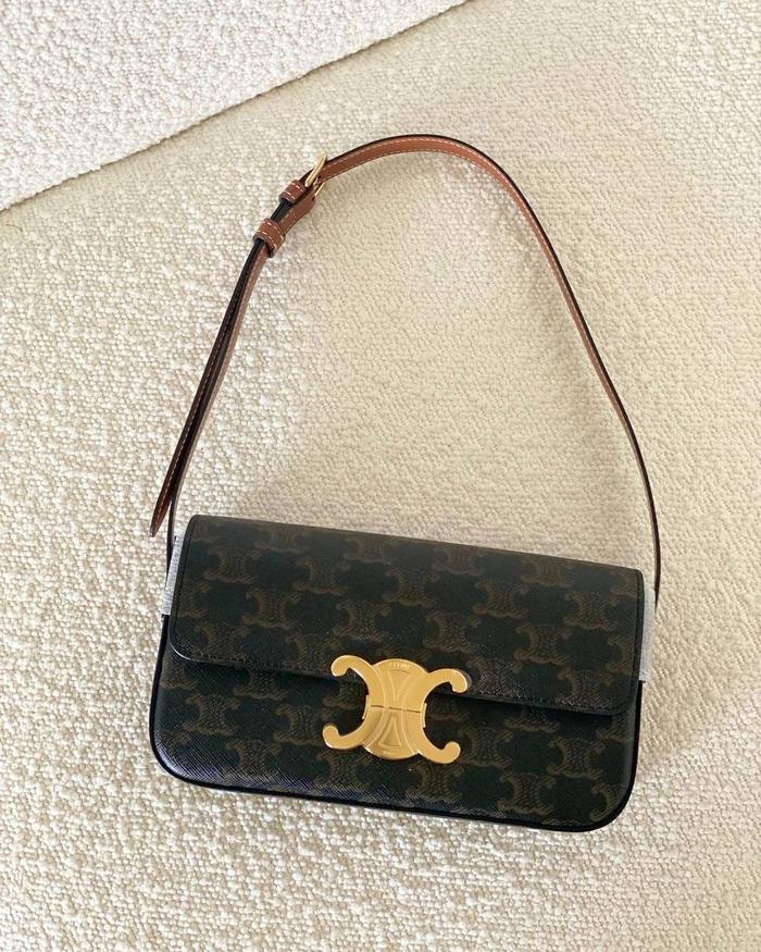 Original - Celine Triomphe Shoulder Bag in Brown Monogram