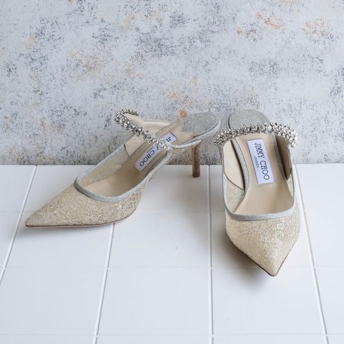 Original - Jimmy Choo Bing Lace 6.5 cm Heels Ivory White Platinum