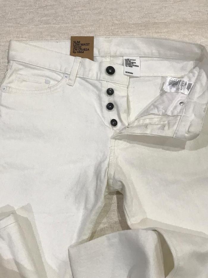 CELANA PANJANG PRIA H&M DENIM SLIM LOW WAIST ORIGINAL NEW WARNA PUTIH