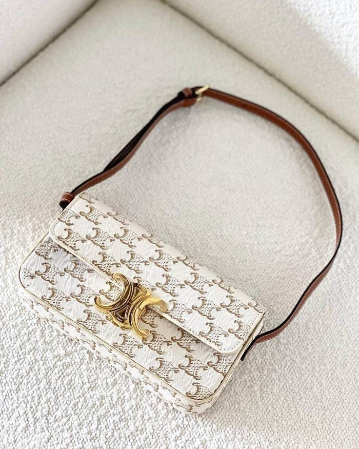 Original - Celine Triomphe Shoulder Bag in Ivory White Monogram