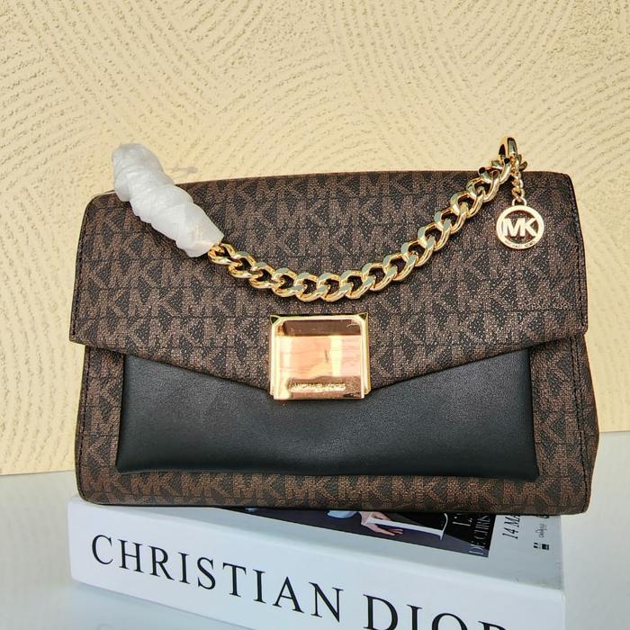 Michael Kors Mk Lita Medium Shoulder Bag Brown Black