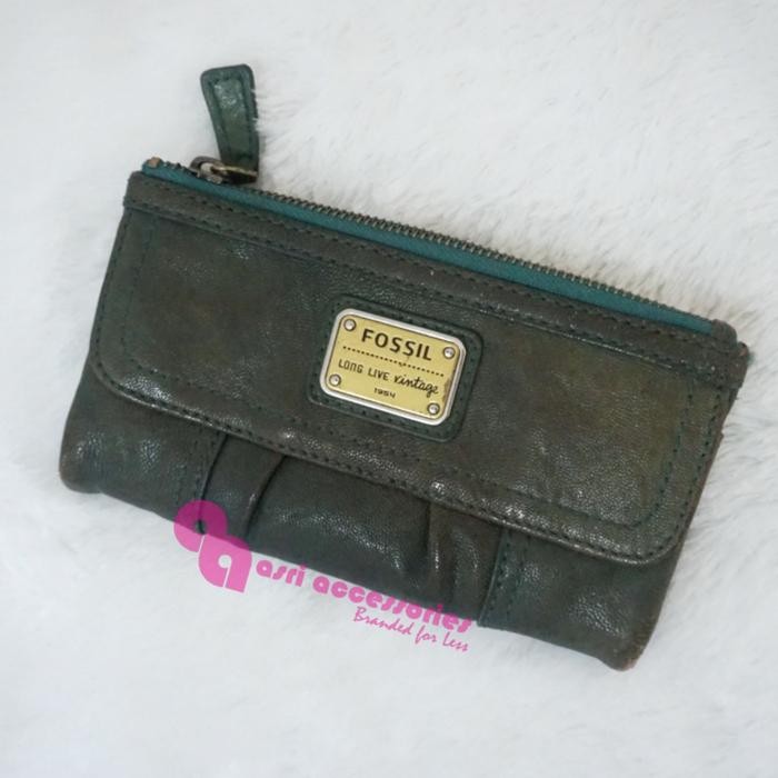 PRELOVED FOSSIL EMORY LONG CLUTCH WALLET SEA GREEN