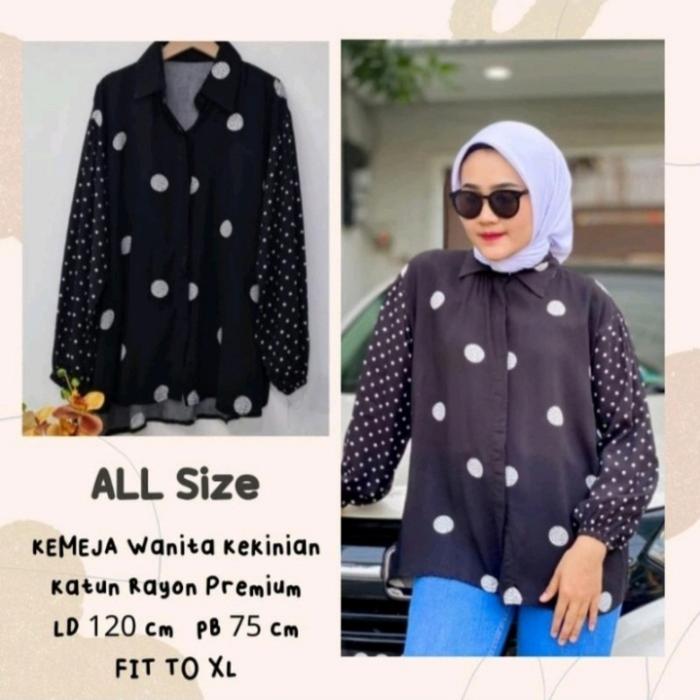 ATASAN MUSLIM WANITA JUMBO OUTFIT HIJAB POLKADOT MOTIF
