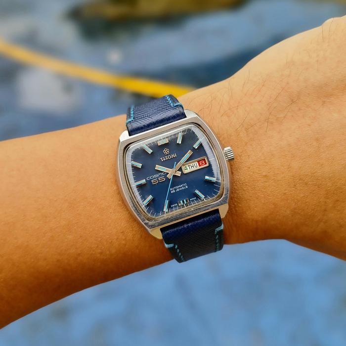 Ori 70s Titoni Cosmo 55 Blue Dial semi round TV Shape omega mido rado